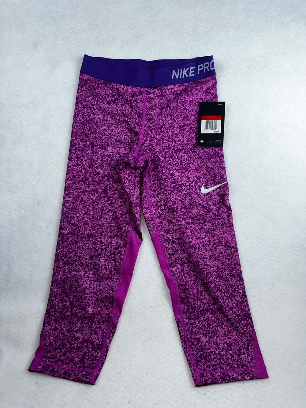 Nike Pro Girls Dri-FIT Compression Capri Leggings Purple Patterned Size Large